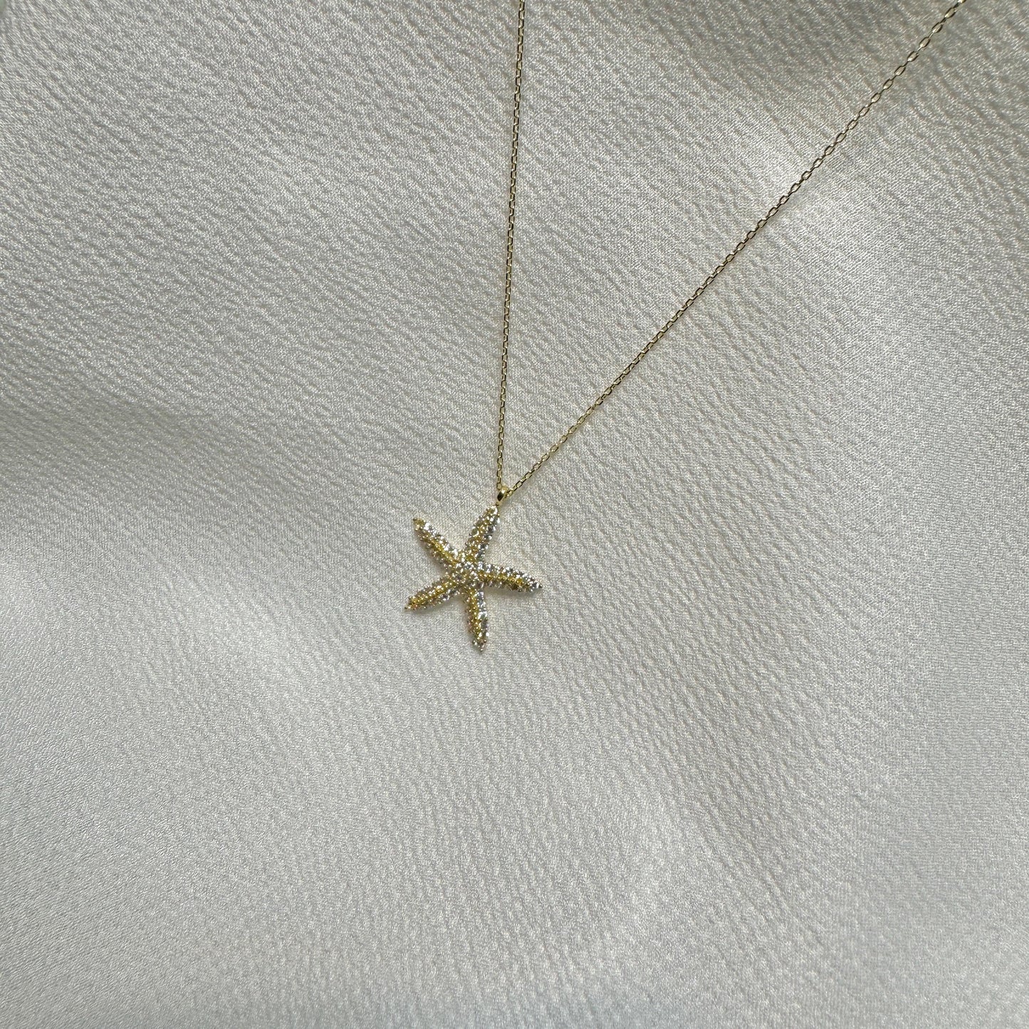 14K Solid Gold Starfish Necklace