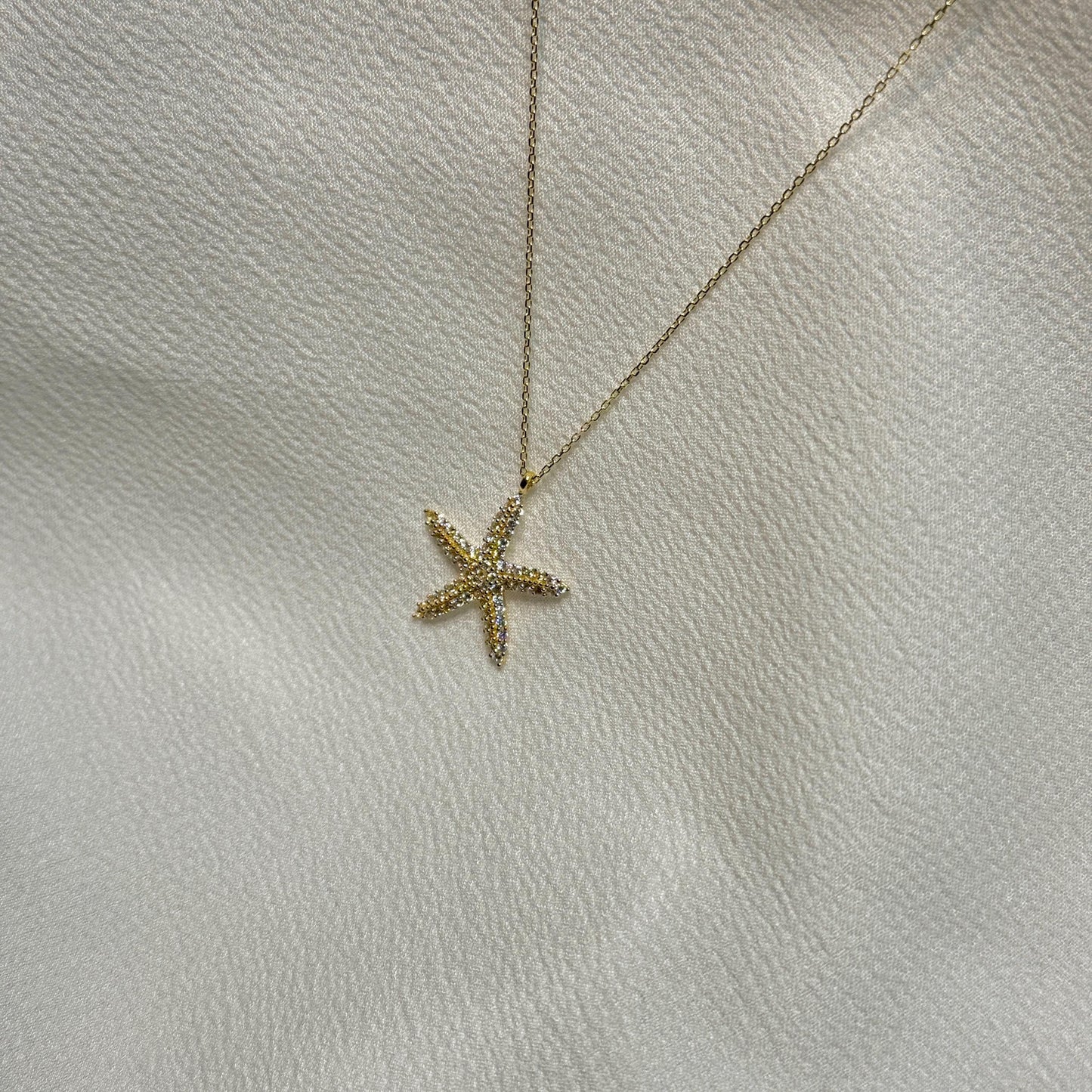 14K Solid Gold Starfish Necklace