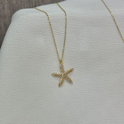14K Solid Gold Starfish Necklace