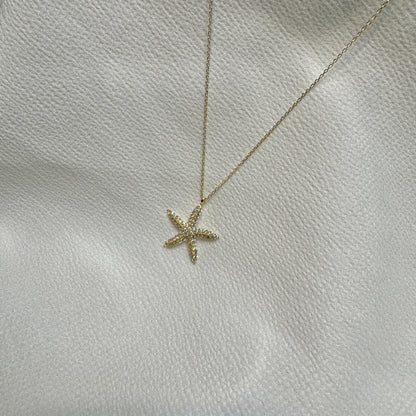 14K Solid Gold Starfish Necklace