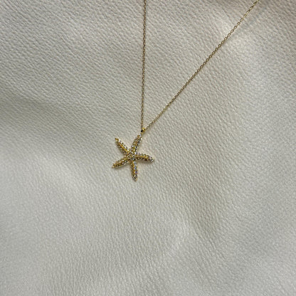 14K Solid Gold Starfish Necklace