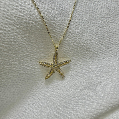 14K Solid Gold Starfish Necklace