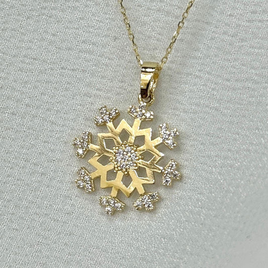Solid Gold Snowflake Necklace
